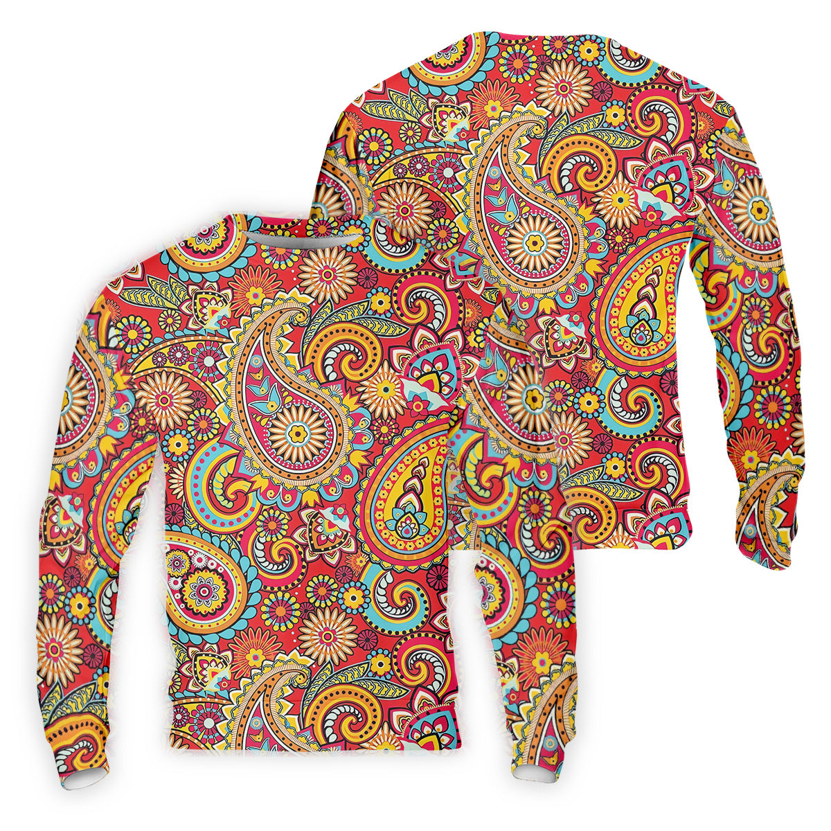 Red Paisley Seamless Pattern Golf Tops For Men, Hawaiian Golf Shirts, Long Sleeve Polo