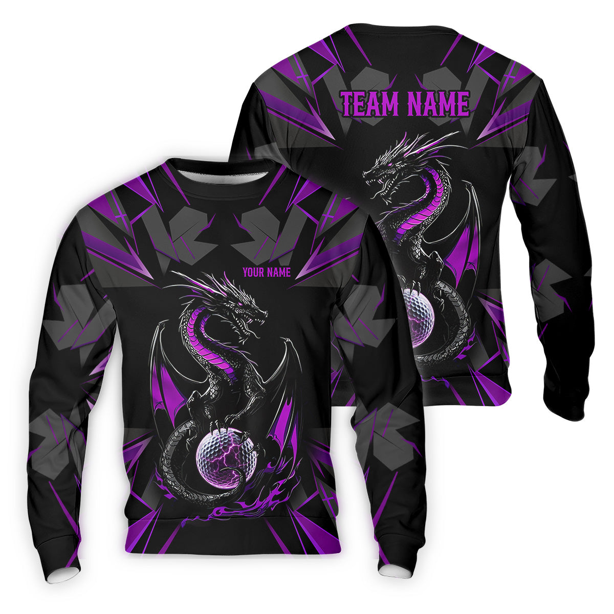 Black And Purple Dragon Golf Team Shirt, Mens Golf Polo Shirts, Cool Golf Gift, Golfing Apparel