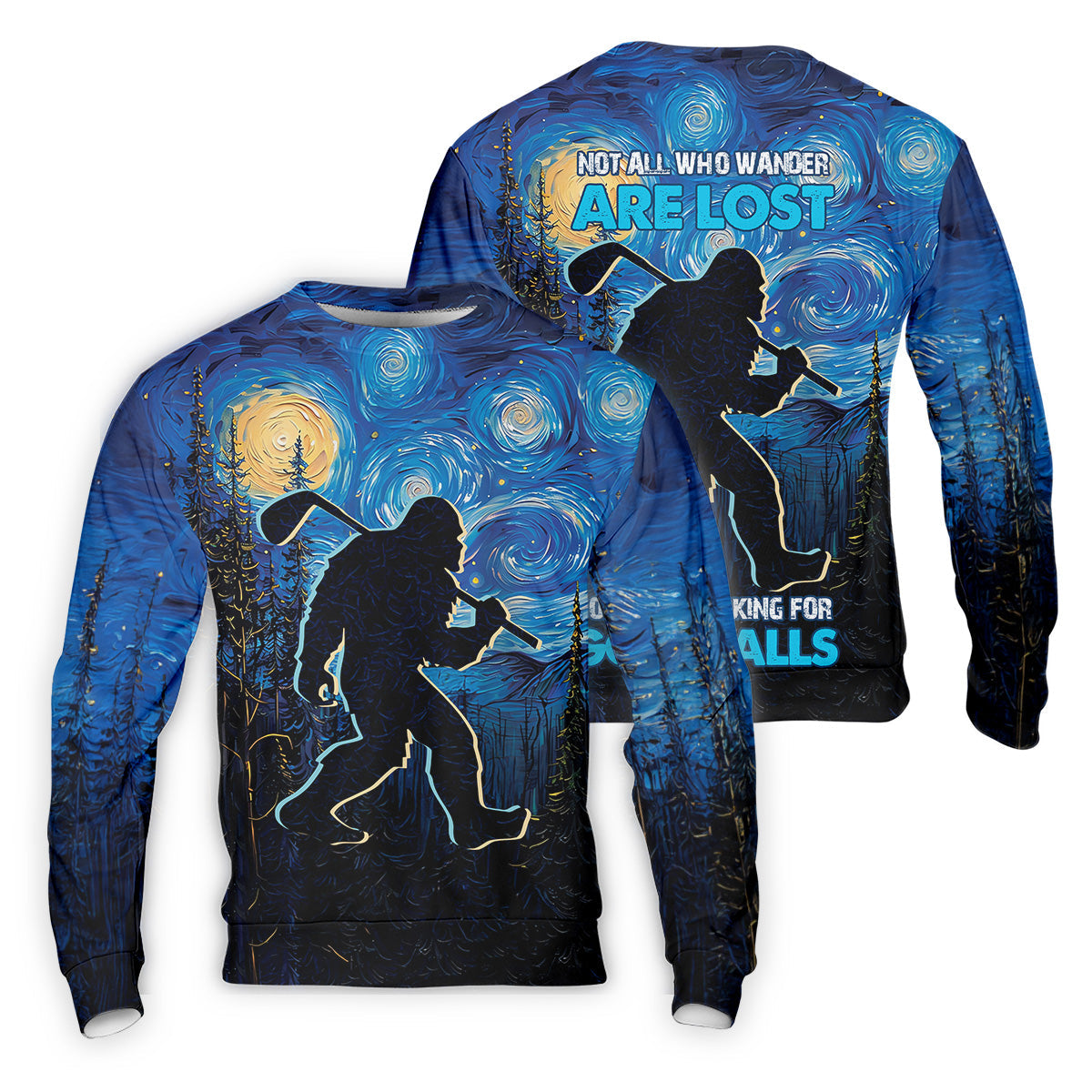 Not All Who Wander Are Lost Starry Night Shirt, Sasquatch Golf Shirt, Golf Tops For Men, Golf Gift For Men