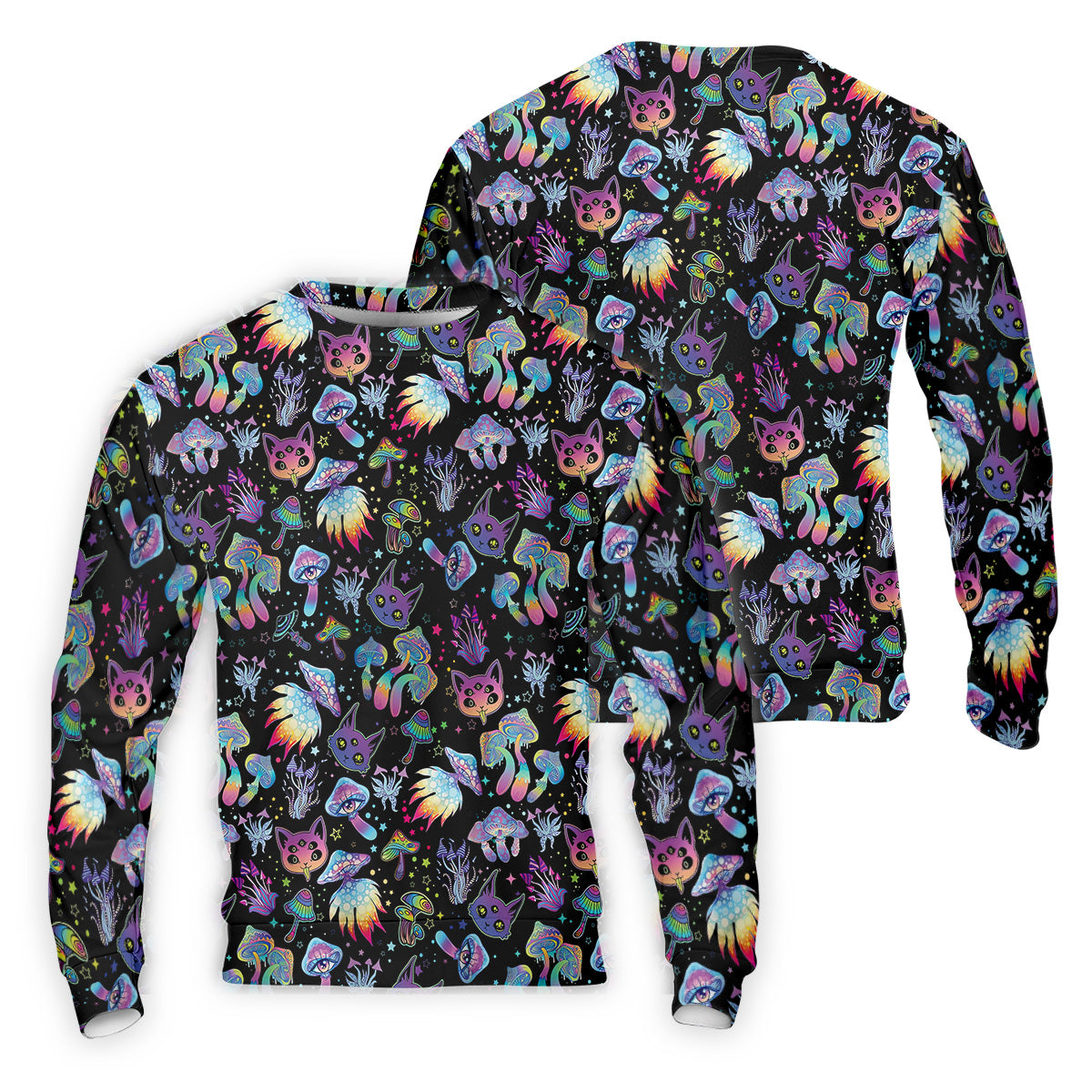 Funny Neon Cat Alien Mushroom Golf Tops For Men, Cute Golf Outfit, Polo Shirts For Men, Golfing Apparel