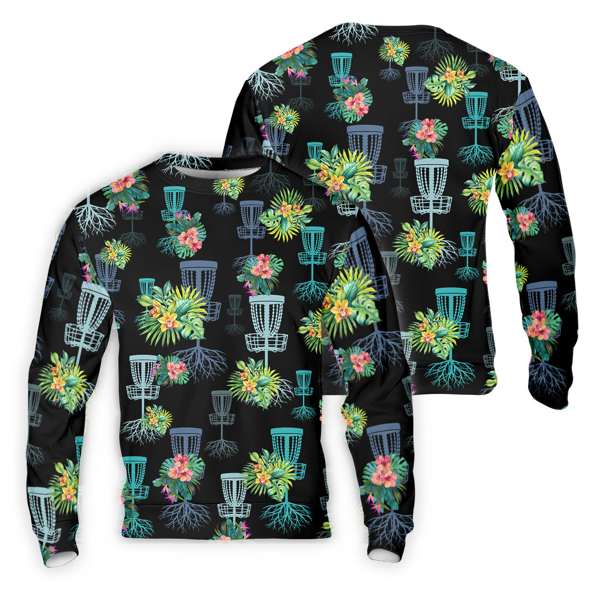 Tropical Floral Pattern Disc Golf Shirt, Black Golf Shirt, Polo Shirts For Men, Golf Gift For Men