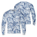 Blue Paisley Seamless Pattern Golf Tops For Men, Hawaiian Golf Shirts, Long Sleeve Polo