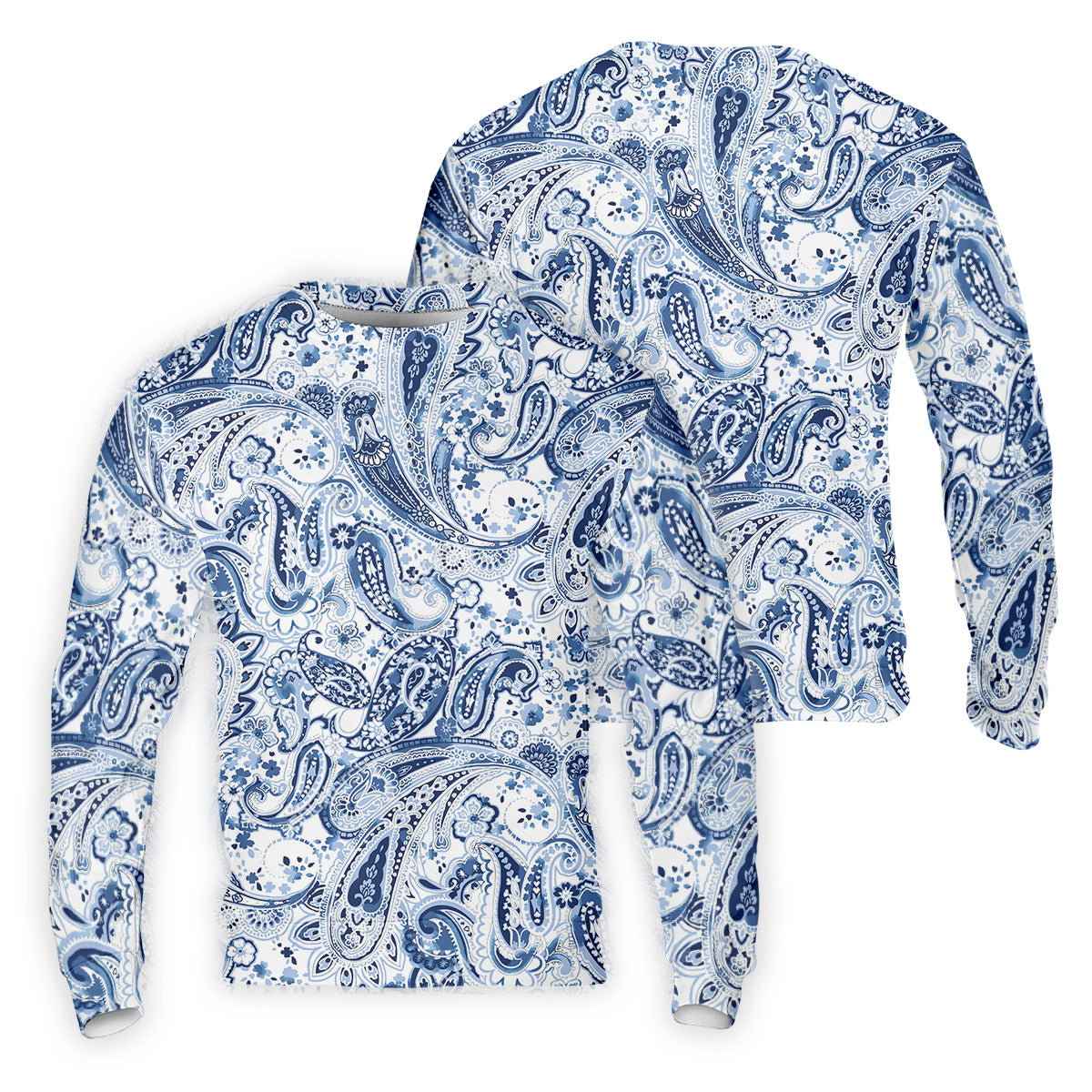 Blue Paisley Seamless Pattern Golf Tops For Men, Hawaiian Golf Shirts, Long Sleeve Polo