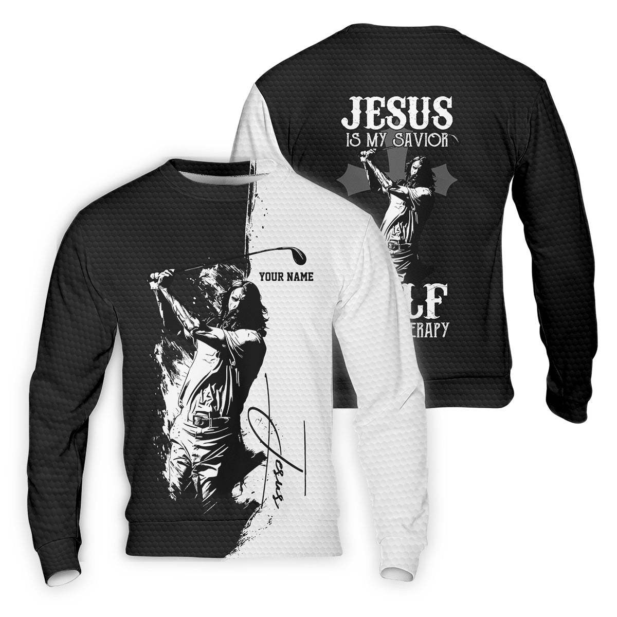 Jesus Is My Savior Golf Is My Therapy Christian Golf Shirt, Black And White Golf Polo, Polo Shirts For Men