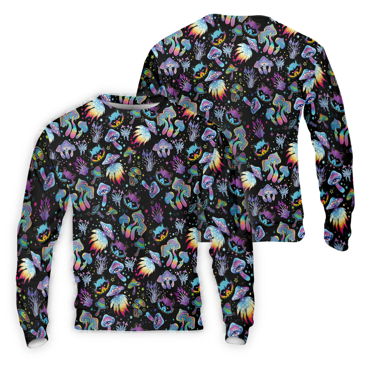 Funny Neon Cat Alien Mushroom Golf Tops For Men, Polo Shirts For Men, Golfing Apparel