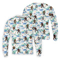 White And Blue Funny Sasquatch Tropical Golf Shirts, Fun Men's Golf Polos, Hawaiian Golf Shirts, Golfing Apparel