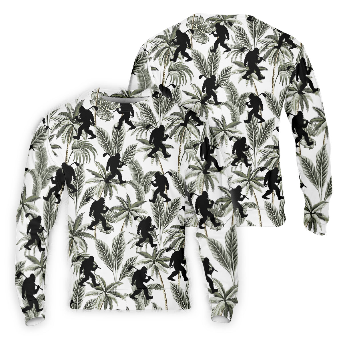Funny Bigfoot Tropical Palm Leaves Golf Tops For Men, Custom Golf Polos, Golf Gift For Men