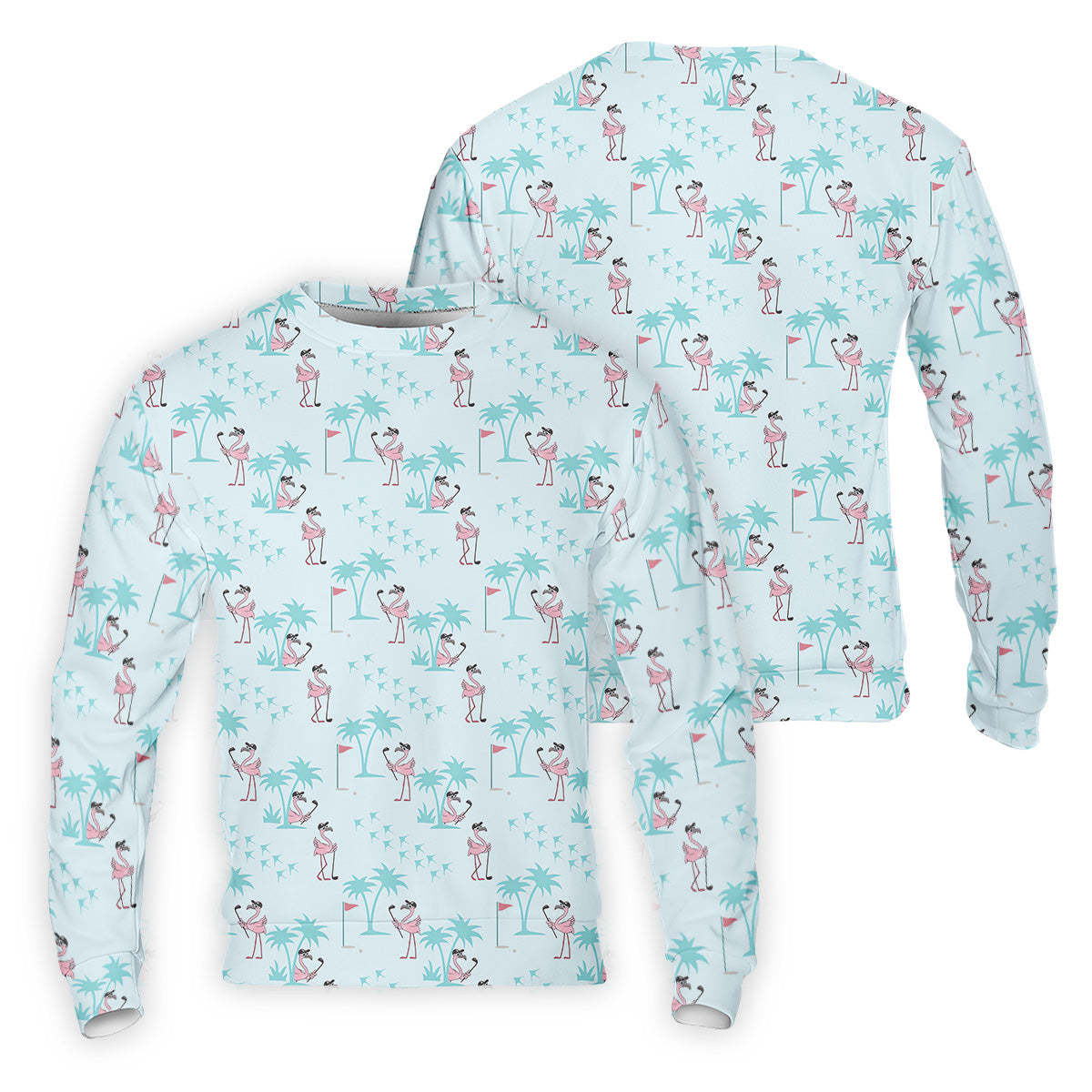 Tropical Flamingo Blue Golf Shirt, Short Sleeve Button Down, Men Polo, Golf Gift For Men