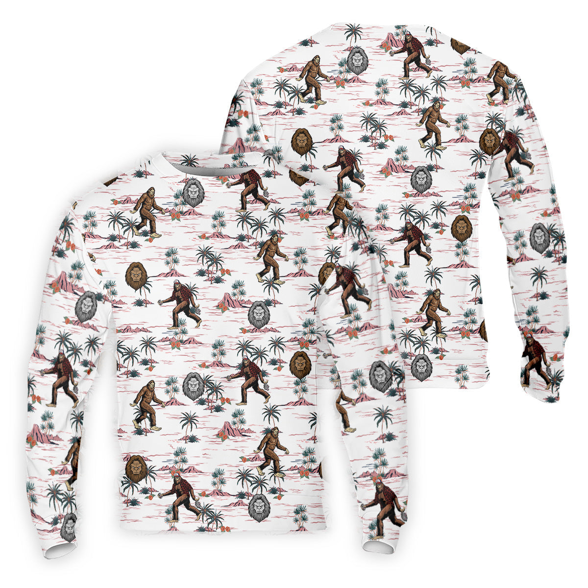 White Funny Sasquatch Tropical Golf Shirts, Fun Men's Golf Polos, Hawaiian Golf Shirts, Golfing Apparel