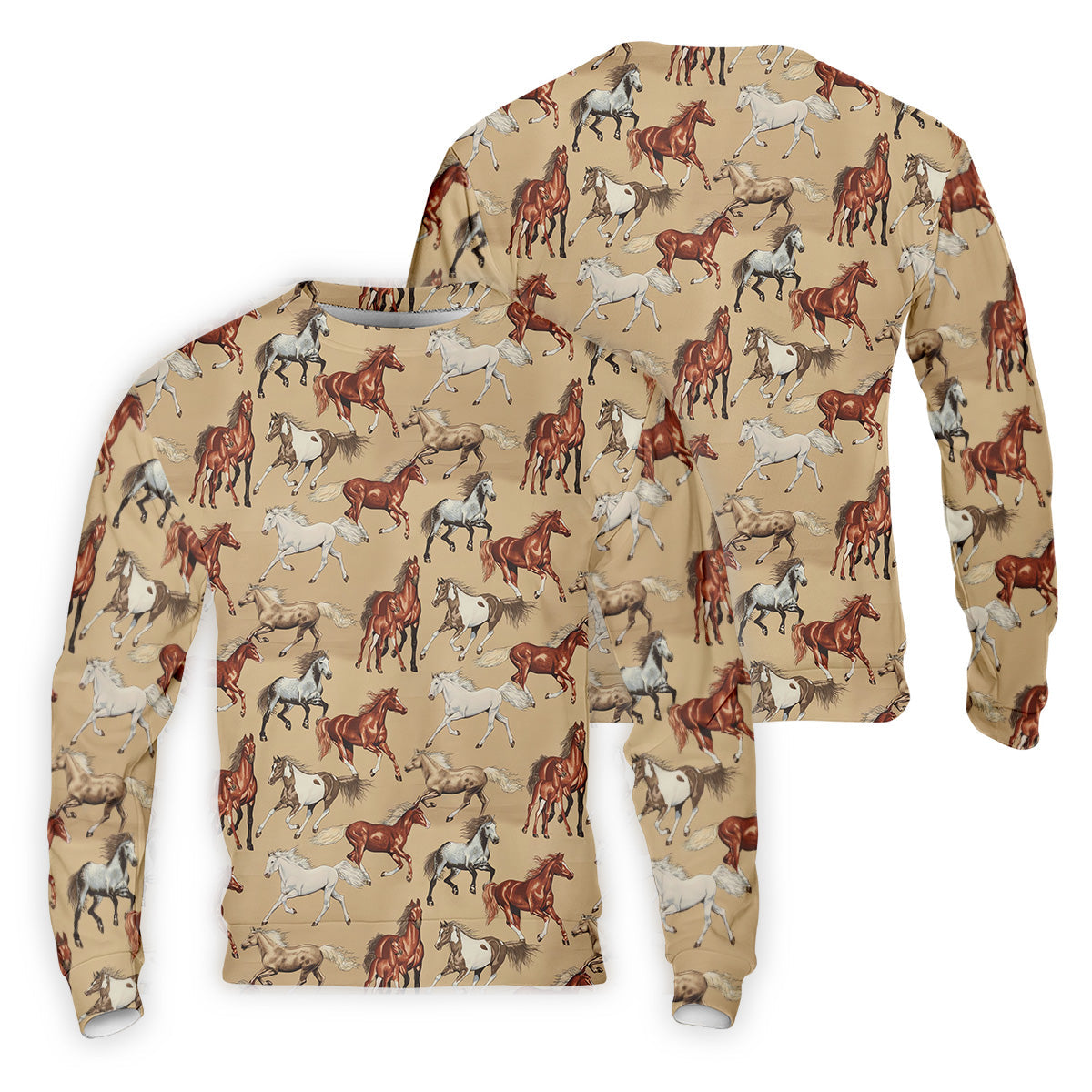 Wild Horse Seamless Pattern Golf Tops For Men, Hawaiian Golf Shirts, Long Sleeve Polo