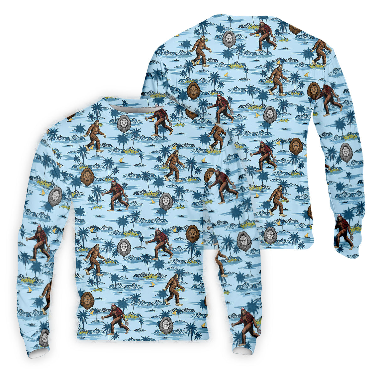 Blue Funny Sasquatch Tropical Golf Shirts, Men's Funny Golf Shirts, Golfing Apparel, Polo For Men