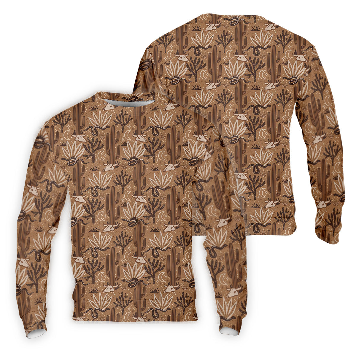 Snake Cactus Seamless Pattern Golf Tops For Men, Hawaiian Golf Shirts, Long Sleeve Polo