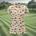 Dinosaur Polo Shirt, Seamless Pattern Womens Golf Shirts, Ladies Golf Shirts, Golfing Apparel