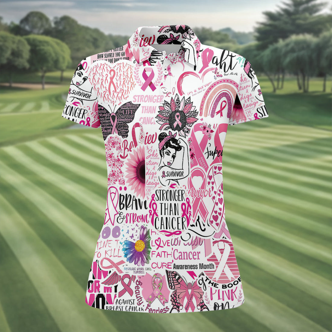Breast Cancer Golf Shirt, Pink Cancer Awareness Shirt, Breast Cancer Golf Apparel, Ladies Golf Shirts