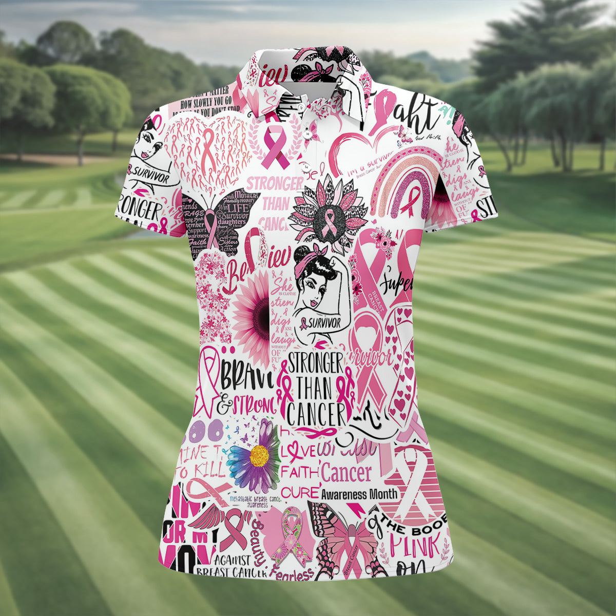 Breast Cancer Golf Shirt, Pink Cancer Awareness Shirt, Breast Cancer Golf Apparel, Ladies Golf Shirts