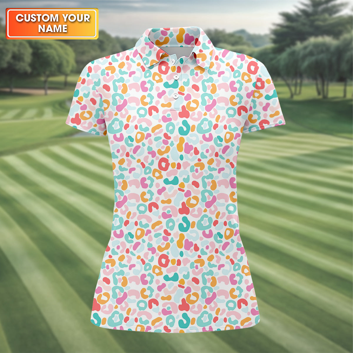 Leopard Pattern Fun Womens Golf Shirts, Women's Long Sleeve Golf Shirts, Ladies Golf Tops, Ladies Golf Polos