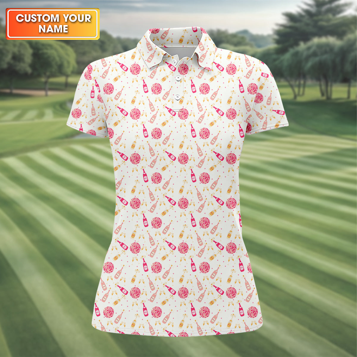 Champagne Pink Fun Womens Golf Shirts, Bachelorette Shirts, Ladies Golf Shirts, Cool Golf Gifts