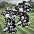 Skulls Splatter Black Grunge Womens Golf Shirts, Ladies Golf Polos, Cool Golf Gift, Golfing Apparel