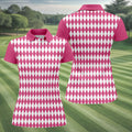 White And Pink Argyle Pattern Women's Golf Shirts, Ladies Sleeveless Polo, Ladies Golf Shirts