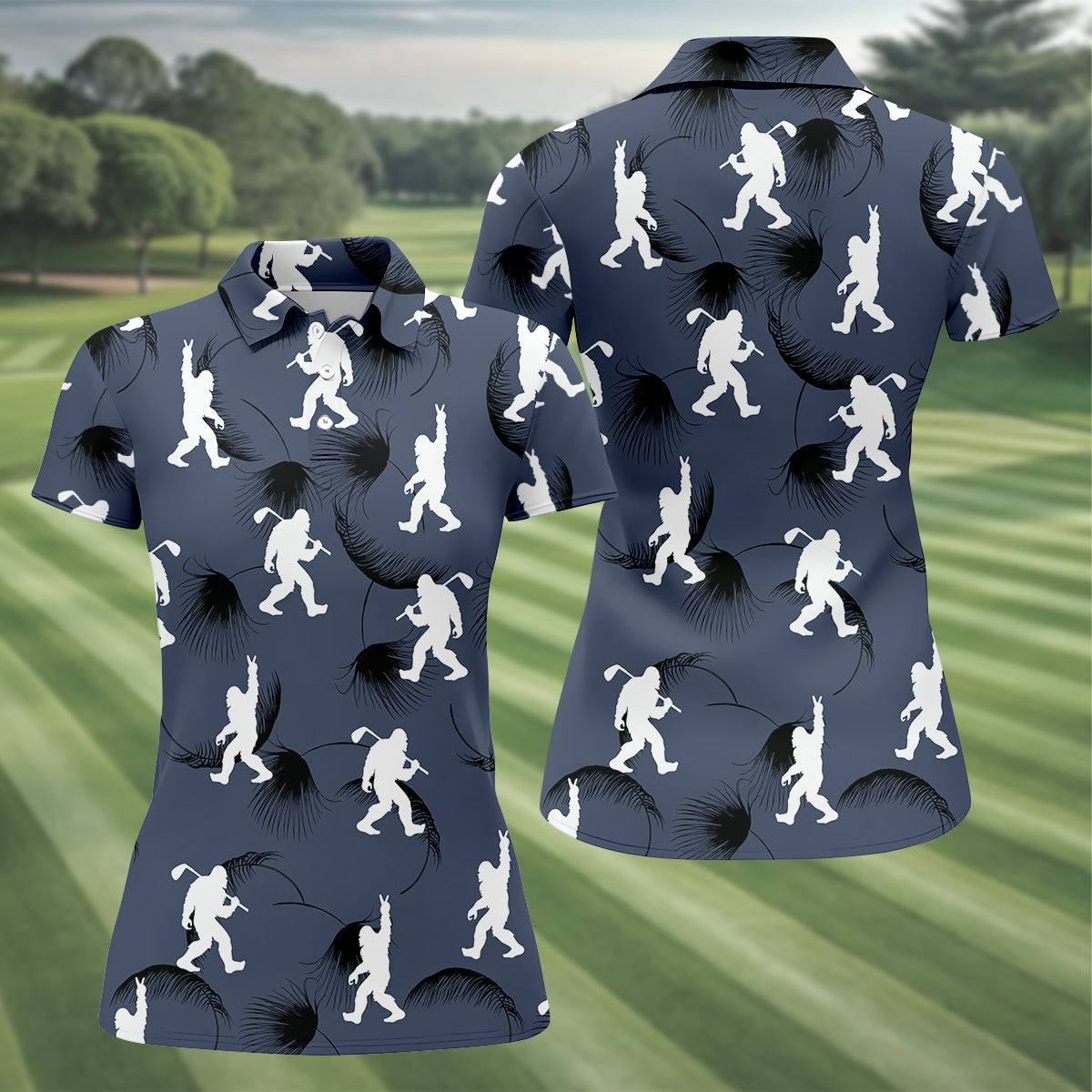 Funny Navy Bigfoot Golf Shirt, Golf Shirt For Women, Ladies Sleeveless Polo, Ladies Golf Shirts