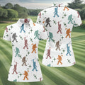 Colorful Bigfoot Silhouette Pattern Fun Women's Golf Shirts, Unique Gift For Golfer, Ladies Golf Polos
