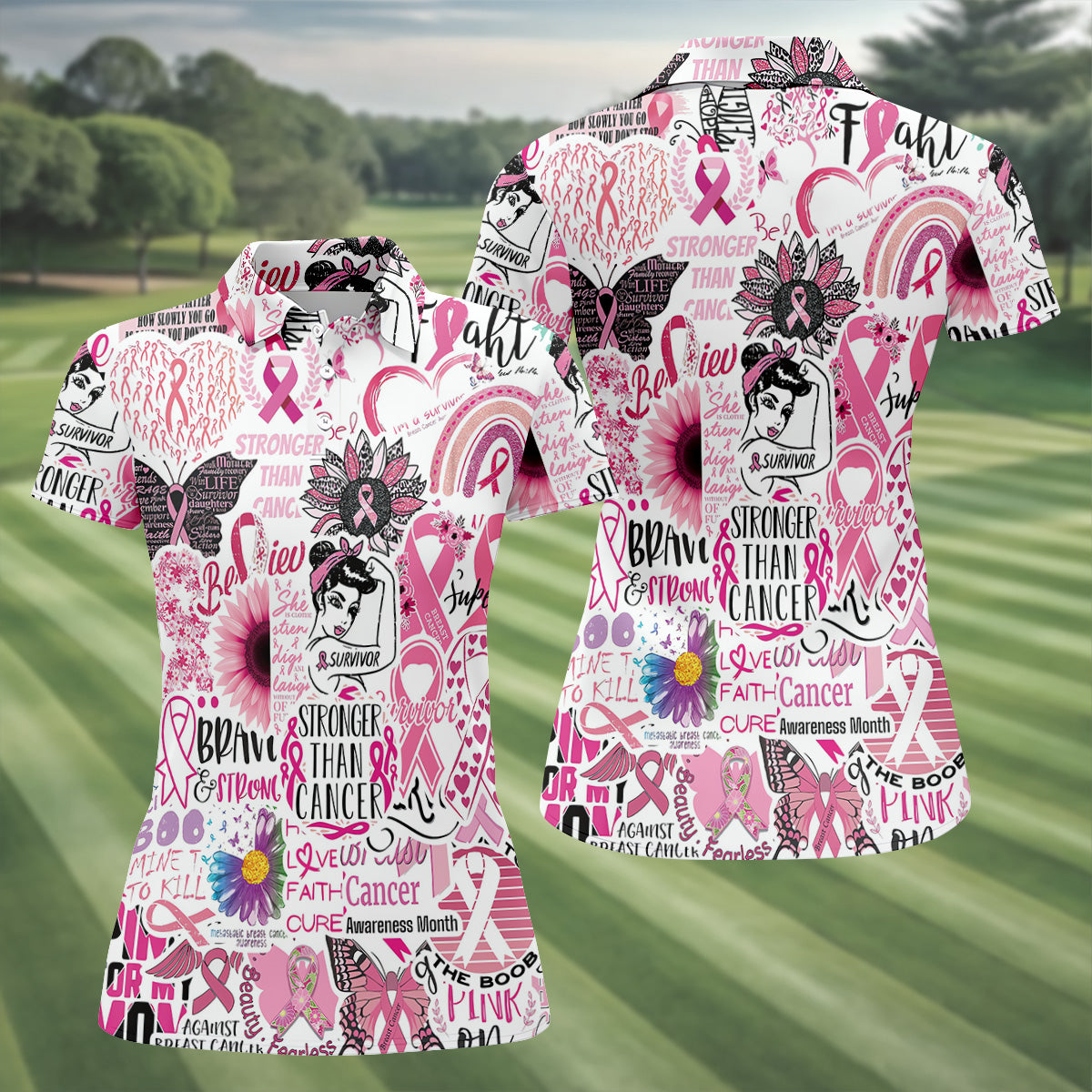Breast Cancer Golf Shirt, Pink Cancer Awareness Shirt, Breast Cancer Golf Apparel, Ladies Golf Shirts