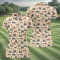 Dinosaur Polo Shirt, Seamless Pattern Womens Golf Shirts, Ladies Golf Shirts, Golfing Apparel