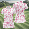 White And Pink Flamingo Tropical Women's Golf Shirts, Ladies Sleeveless Polo, Ladies Golf Shirts