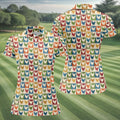Chicken Rooster Colorful Checkered Women Golf Top, Gift For Chicken Lover, Ladies Golf Shirts