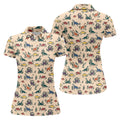 Dinosaur Polo Shirt, Seamless Pattern Womens Golf Shirts, Ladies Golf Shirts, Golfing Apparel