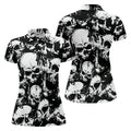 Skulls Splatter Black Grunge Womens Golf Shirts, Ladies Golf Polos, Cool Golf Gift, Golfing Apparel