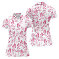 White And Pink Flamingo Tropical Women's Golf Shirts, Ladies Sleeveless Polo, Ladies Golf Shirts