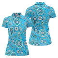Blue Paisley Seamless Pattern Women Golf Top, Golf Shirt For Women, Ladies Golf Polos