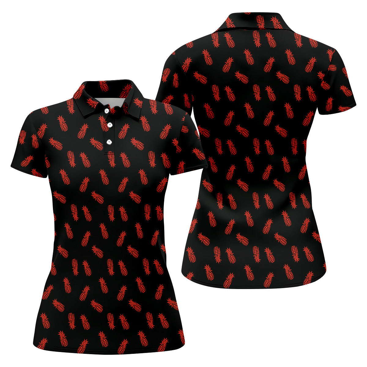 Pineapple Grenade Black And Red Women Golf Top, Cool Golf Gift, Ladies Golf Shirts