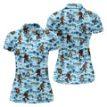 Blue Funny Sasquatch Tropical Golf Shirts, Ladies Golf Shirts, Golfing Apparel, Women's Polo Shirt