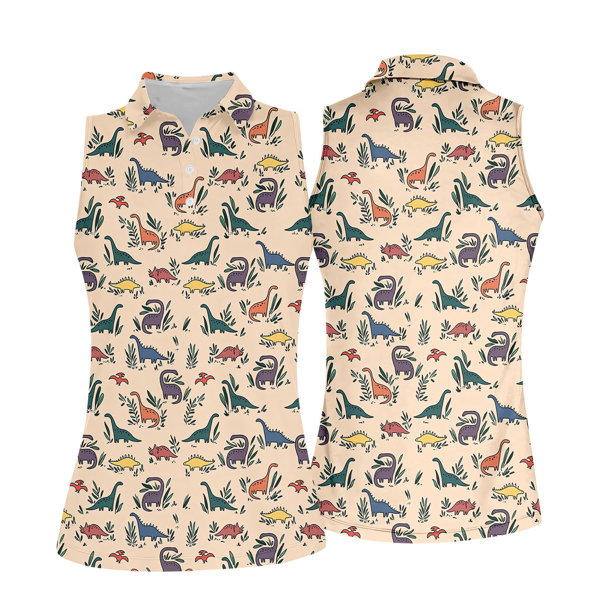 Dinosaur Polo Shirt, Seamless Pattern Womens Golf Shirts, Ladies Golf Shirts, Golfing Apparel