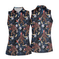 Abstract Floral Pattern Funny Bigfoot Shirt, Womens Sleeveless Polo, Ladies Golf Shirts