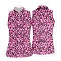 Pink And Black Breast Cancer Golf Shirt, Women's Long Sleeve Golf Shirts, Ladies Golf Tops, Ladies Golf Polos