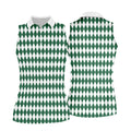 White And Green Argyle Pattern Women's Golf Shirts, Ladies Sleeveless Polo, Ladies Golf Shirts