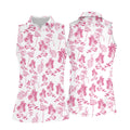 White And Pink Flamingo Tropical Women's Golf Shirts, Ladies Sleeveless Polo, Ladies Golf Shirts