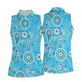 Blue Paisley Seamless Pattern Women Golf Top, Golf Shirt For Women, Ladies Golf Polos