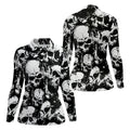 Skulls Splatter Black Grunge Womens Golf Shirts, Ladies Golf Polos, Cool Golf Gift, Golfing Apparel