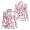 White And Pink Flamingo Tropical Women's Golf Shirts, Ladies Sleeveless Polo, Ladies Golf Shirts