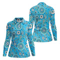 Blue Paisley Seamless Pattern Women Golf Top, Golf Shirt For Women, Ladies Golf Polos
