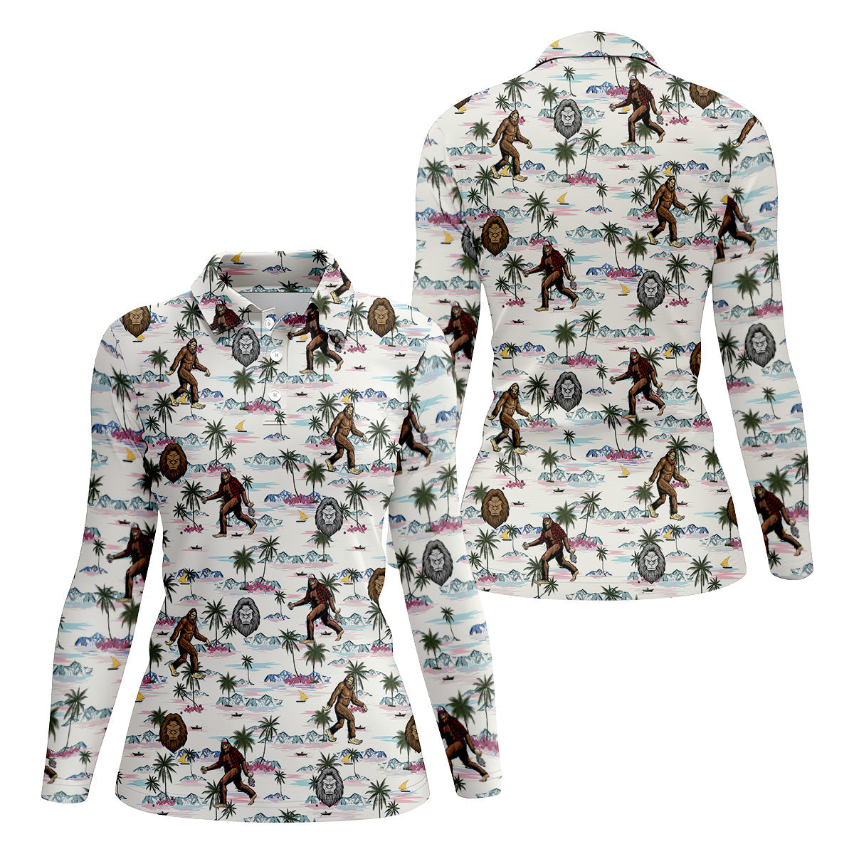 Funny Sasquatch Tropical Golf Shirts, Ladies Golf Shirts, Golfing Apparel, Women's Polo Shirt