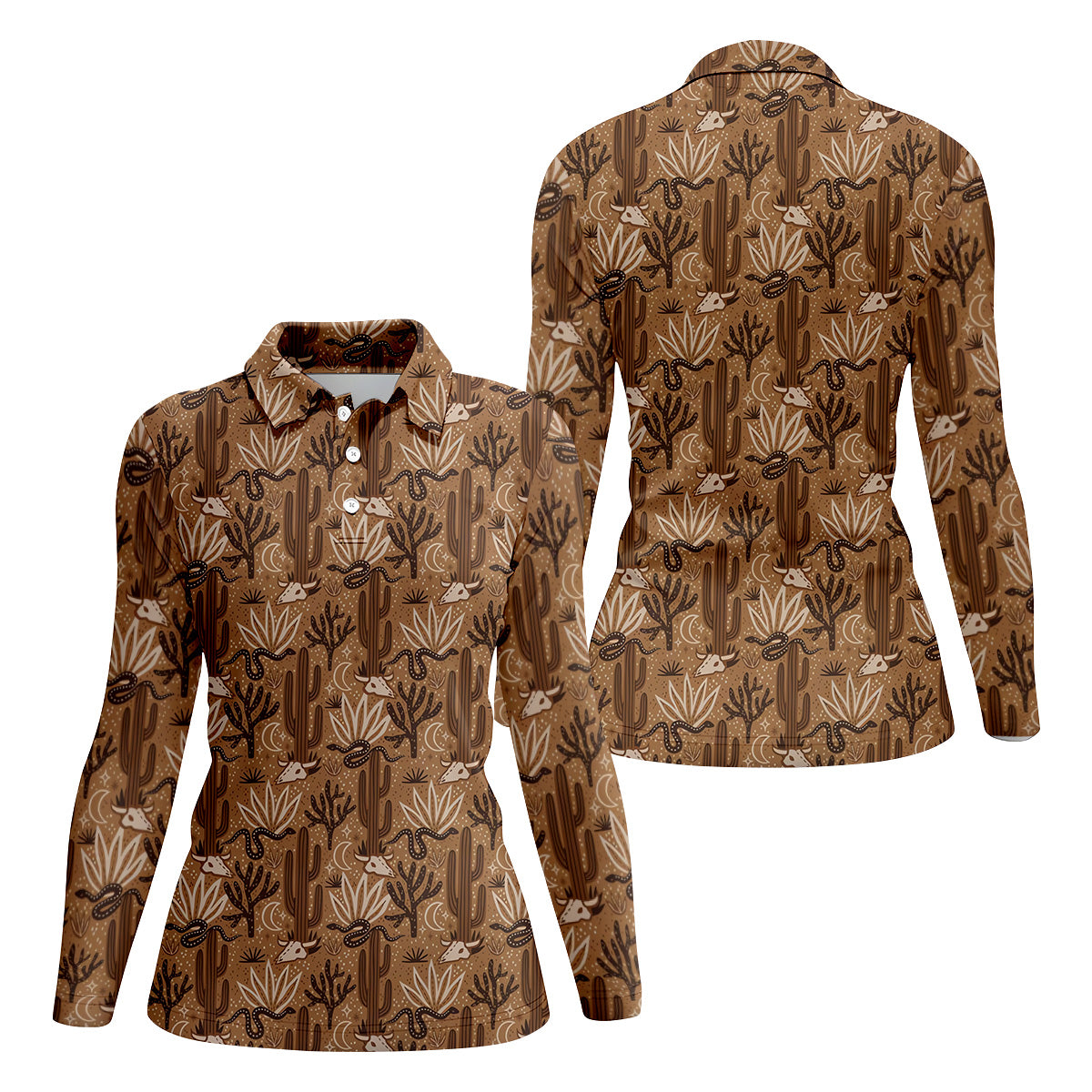 Snake Cactus Seamless Pattern Women Golf Top, Golf Shirt For Women, Patterned Golf Shirts
