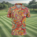 Red Paisley Seamless Pattern Golf Tops For Men, Hawaiian Golf Shirts, Long Sleeve Polo