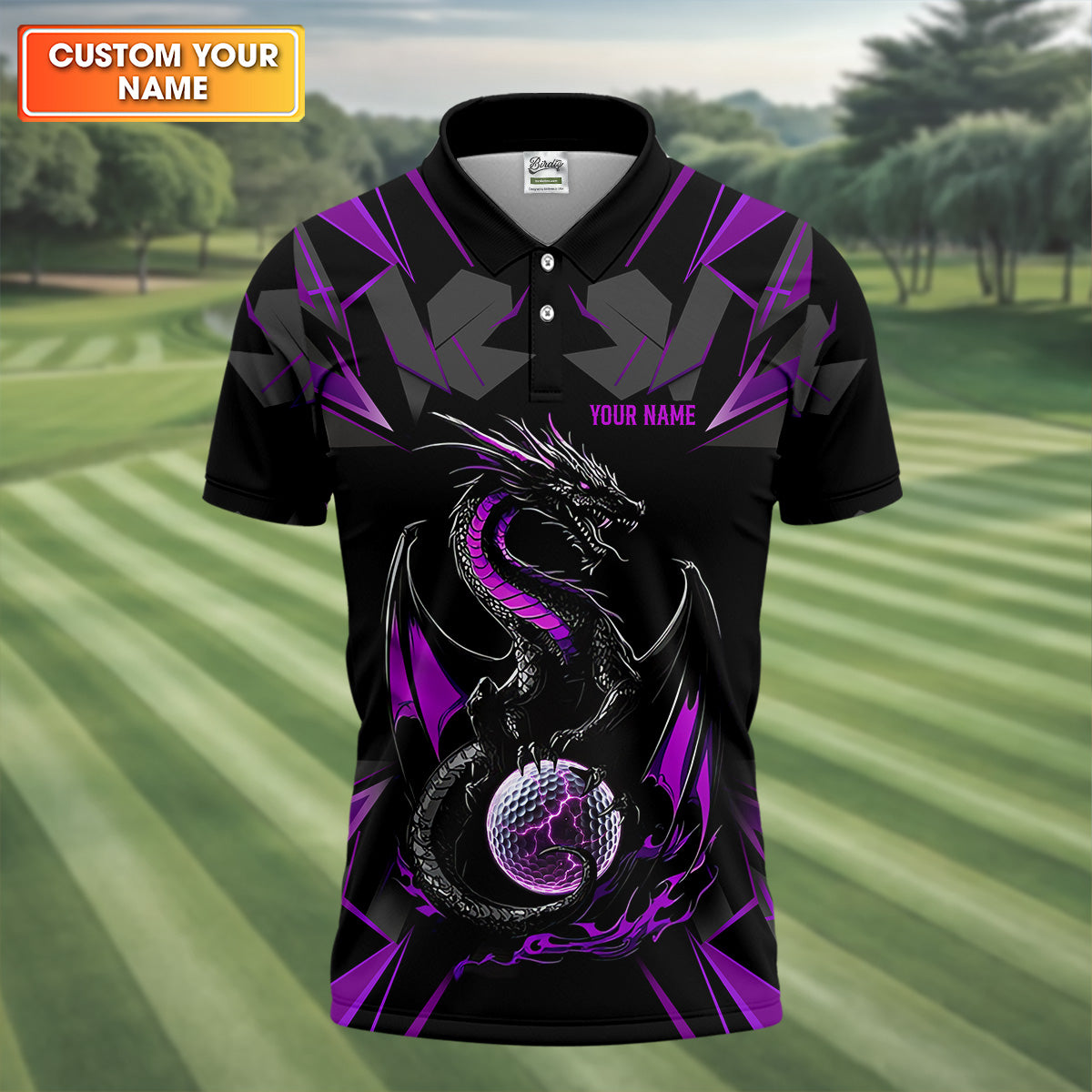 Black And Purple Dragon Golf Team Shirt, Mens Golf Polo Shirts, Cool Golf Gift, Golfing Apparel