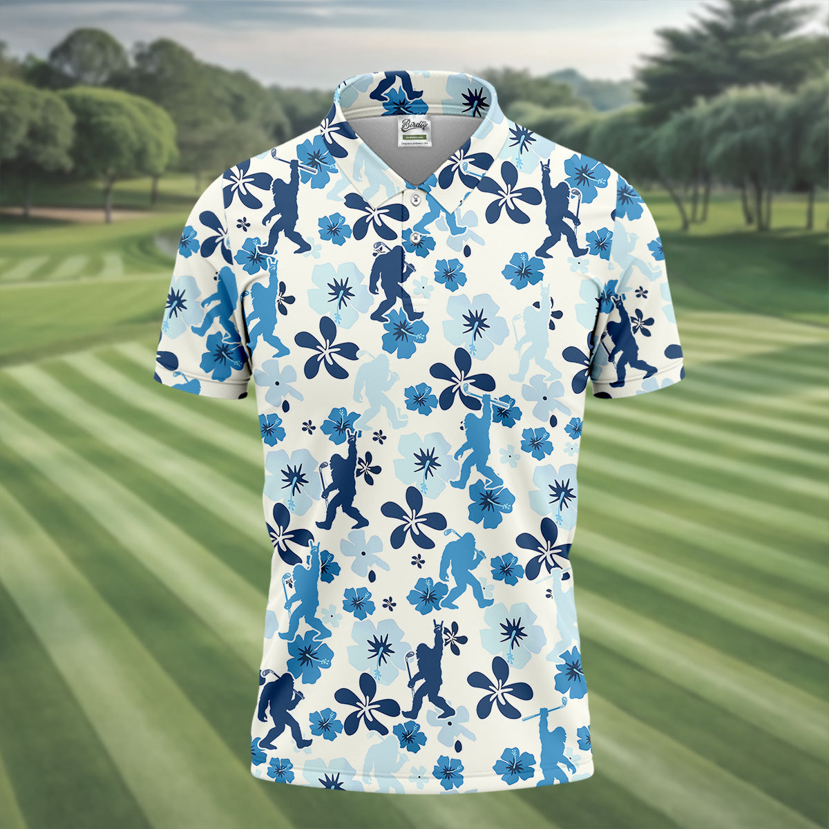 Bigfoot Golf Shirt, Mens Floral Shirt, Hawaiian Golf Shirts, Long Sleeve Polo