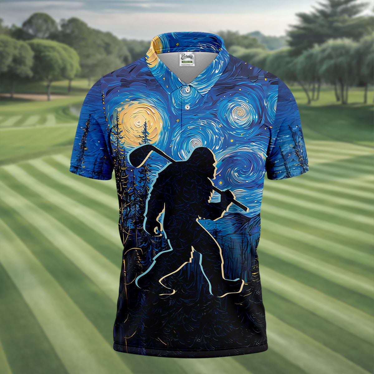 Not All Who Wander Are Lost Starry Night Shirt, Sasquatch Golf Shirt, Golf Tops For Men, Golf Gift For Men